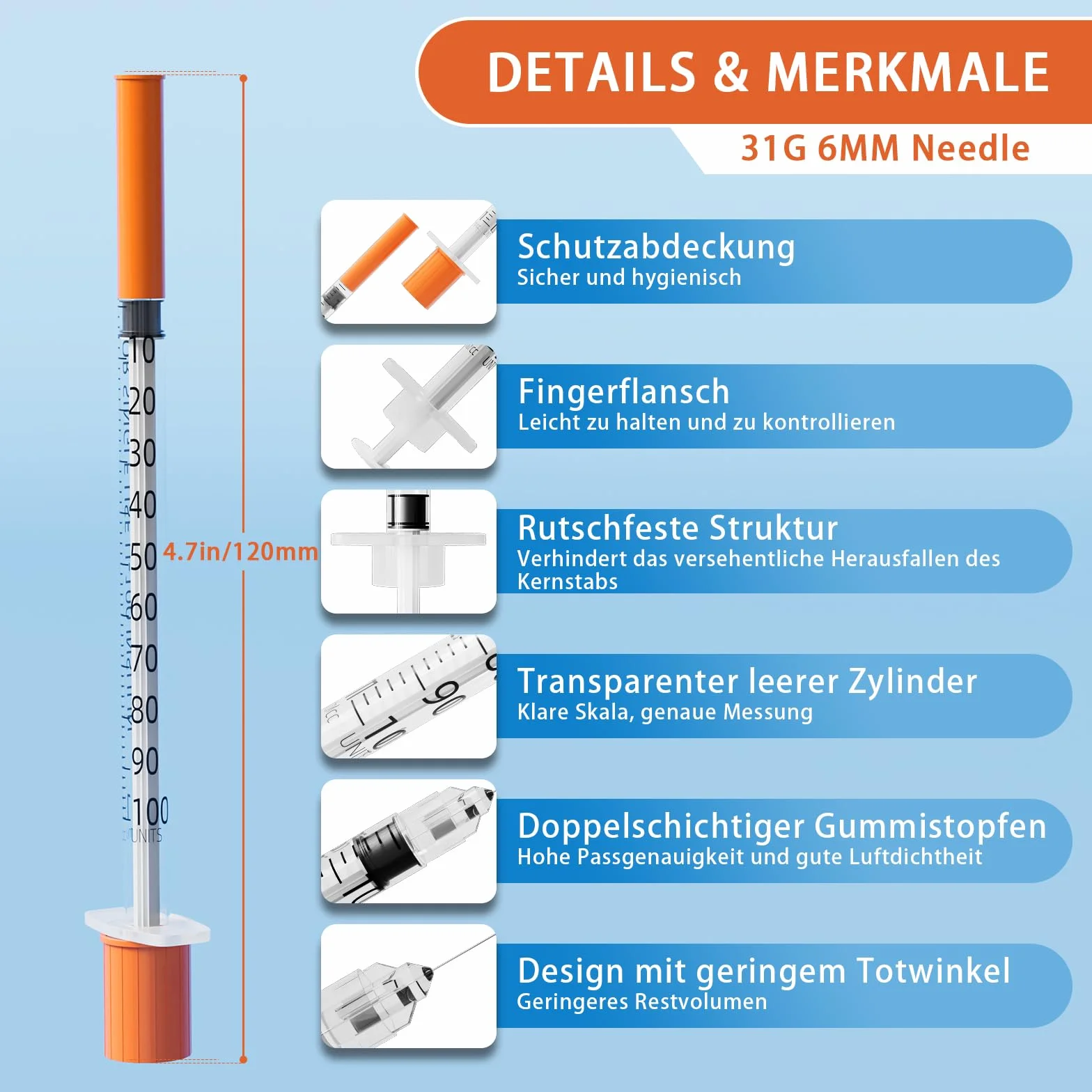 Siringa con scala Tubo di plastica 1 ml 31 G 6 mm accessori da laboratorio 20 pezzi