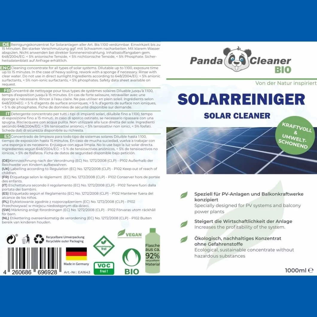 PandaCleaner Detergente biologico professionale 1l per impianti solari fotovoltaico altamente concentrato 1:100