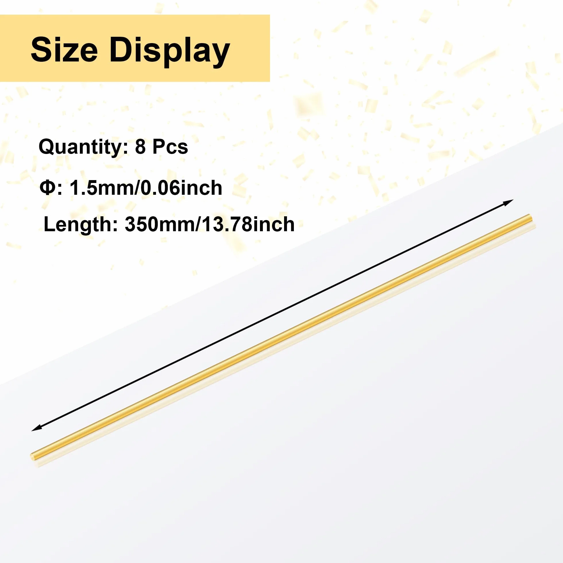 Asta in Ottone Massiccio 1,5 mm x 350 mm, Rotonda 8 Pezzi per Fai da Te