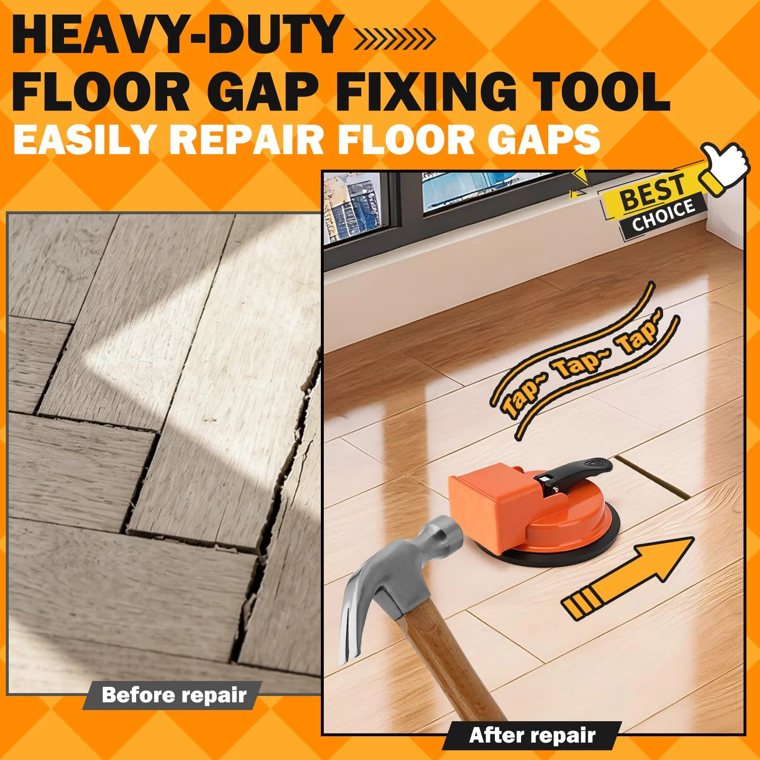 Strumento di Posa per Pavimenti in Laminato con Ventosa, Kit Riparazione Pavimenti con Ventosa – Attrezzo per Chiudere Fessure Pavimento, ad alta presa, per Laminato, Vinile, Parquet