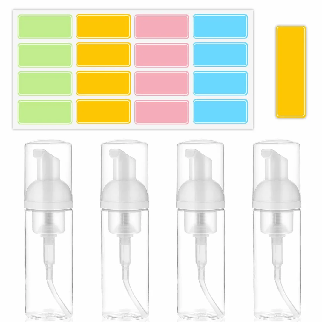 4 Pezzi Dispenser Sapone Schiuma, 50 ml Bottiglia di Schiuma, Transparent Dispenser Sapone Schiuma Foam Bottle Riutilizzabili per Cosmetici, Lozione, Bagno, Shampoo Liquidi