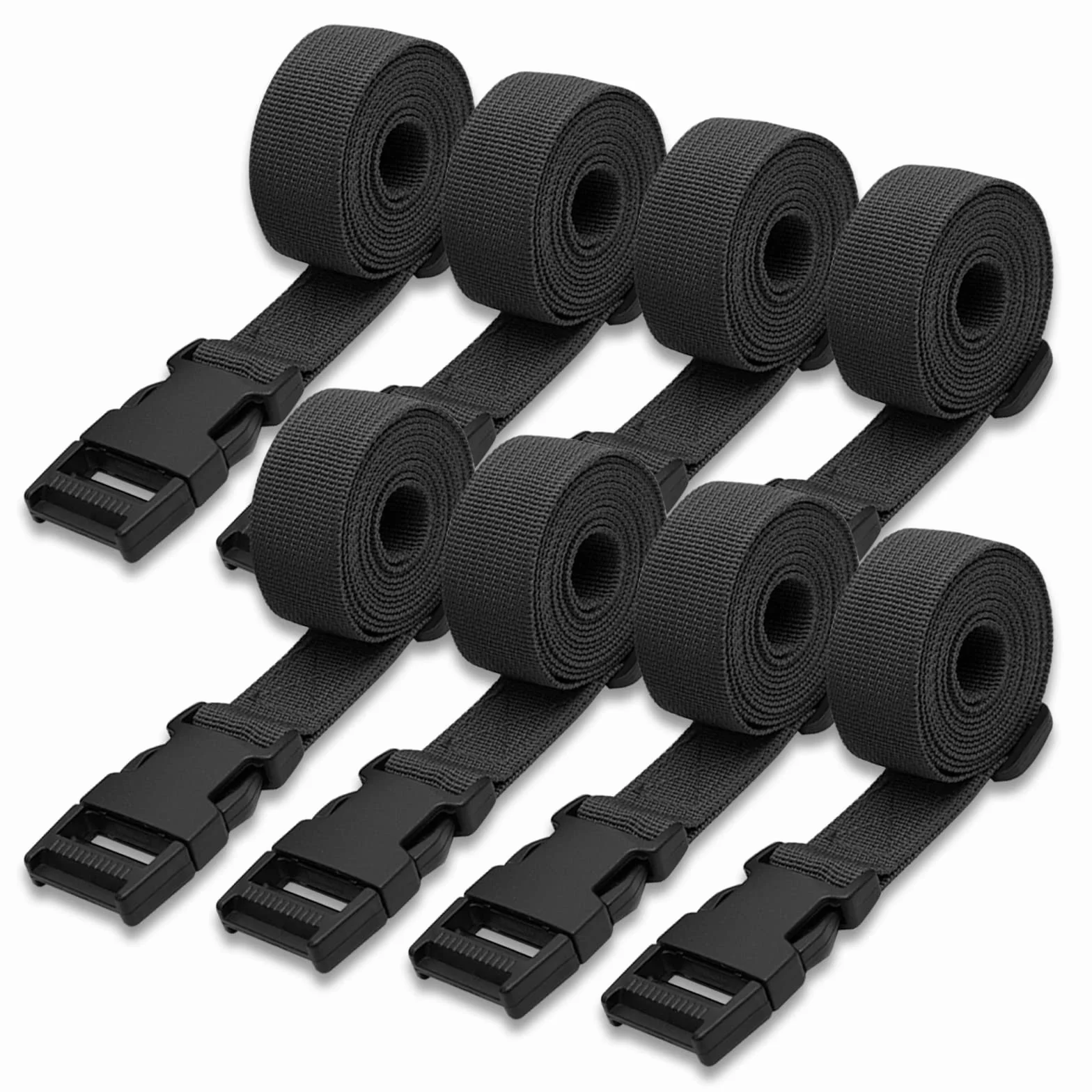 8 cinghie di utilità con fibbia a sgancio rapido, cinghie in nylon regolabili da 1,5 m, cinghie di ancoraggio in nylon, per zaini, sacco a pelo, imballaggio bagagli, nero