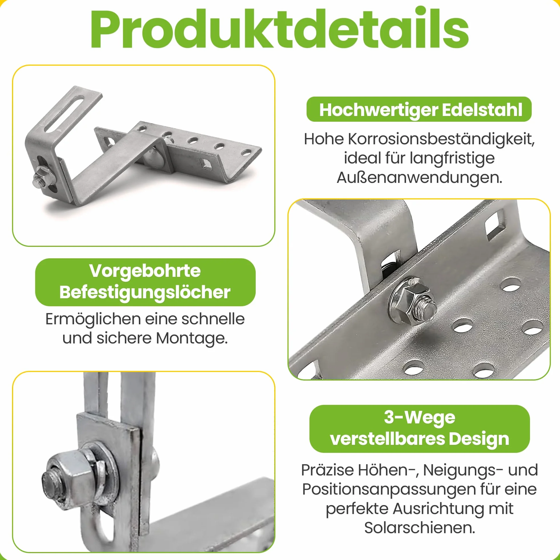 Offgridtec Gancio da tetto inox regolabile 3 direzioni acciaio 5 mm 45–60 mm per tegole scandole alluminio 4x4
