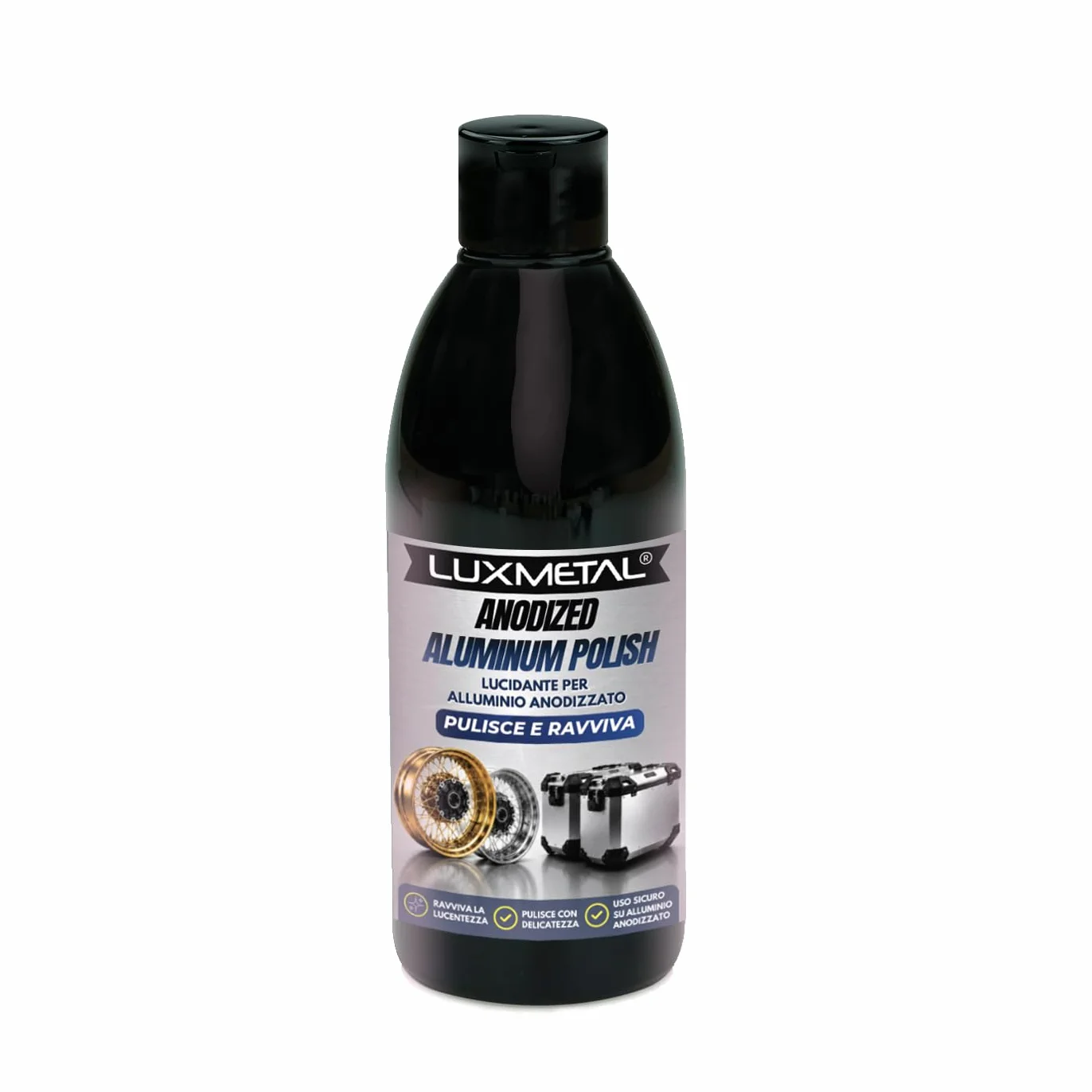 Anodized Aluminum Polish 250 gr, Lucidante per Alluminio Anodizzato, Pulisce e Ravviva Cerchi BMW GS Auto Moto Ruote Valigie e Bauli in Alluminio Azione Delicata