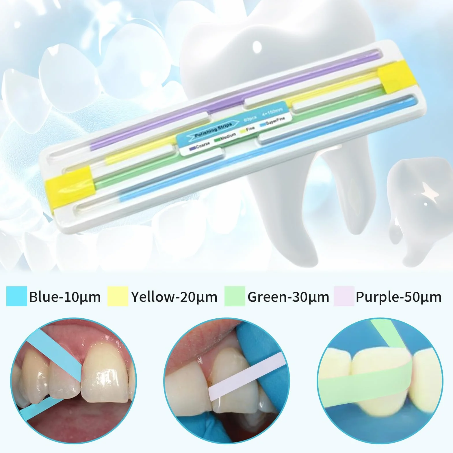 GUTERTOP 60 pezzi carta vetrata dentata per spazi intermedi, strisce abrasive dentali, kit pulizia profonda igiene orale