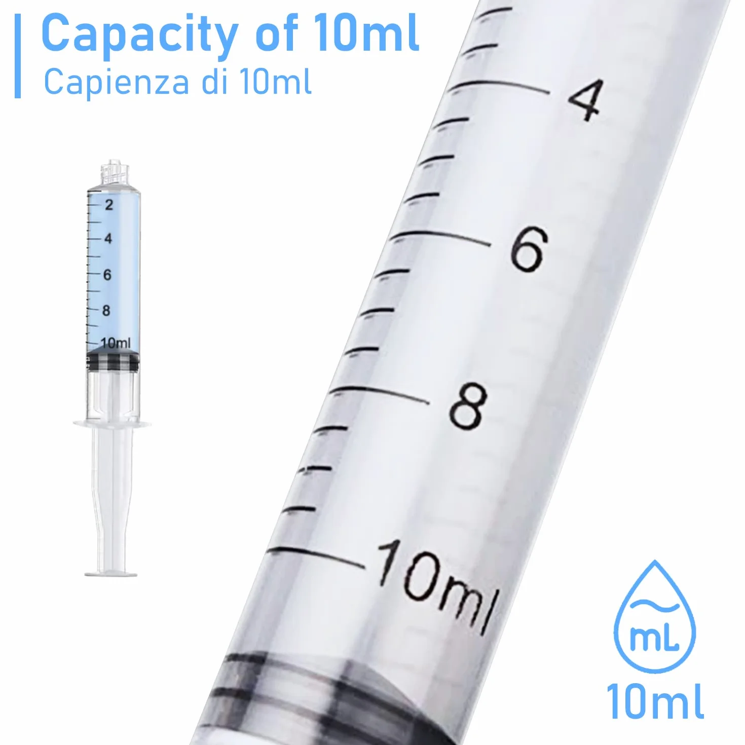 Siringa in plastica 10ml punta Luer Lock, confezione da 3pz siringhe di plastica, Ago 7 cm, per Laboratori Scientifici, Ricarica Inchiostro Cartucce stampante, per Animali Domestici, giardinaggio, ecc