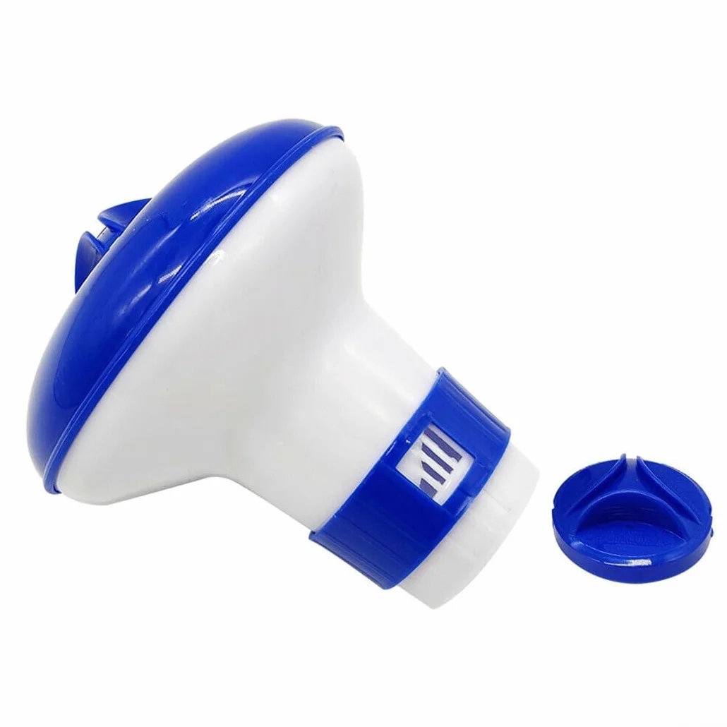 Dispenser galleggiante regolabile per piscina per compresse e pillole, dispositivo di auto-dosaggio per spa, piccole piscine, trattamento dell'acqua all'aperto, 12,4 cm