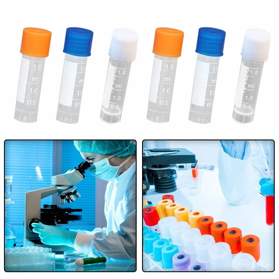 Provette Graduate 5 ml Plastica Trasparente 80 Pezzi con Tappo Arancione