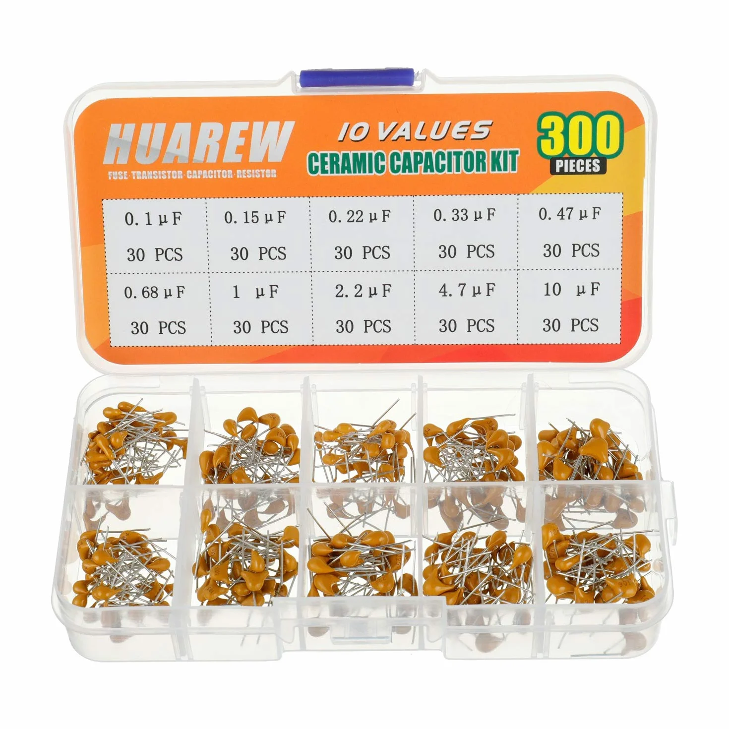 10 valori 300 pezzi condensatore ceramico 0,1 0,15 0,22 0,33 0,47 0,68 1 2,2 4,7 10 uF / 100-10000 nF kit di classificazione