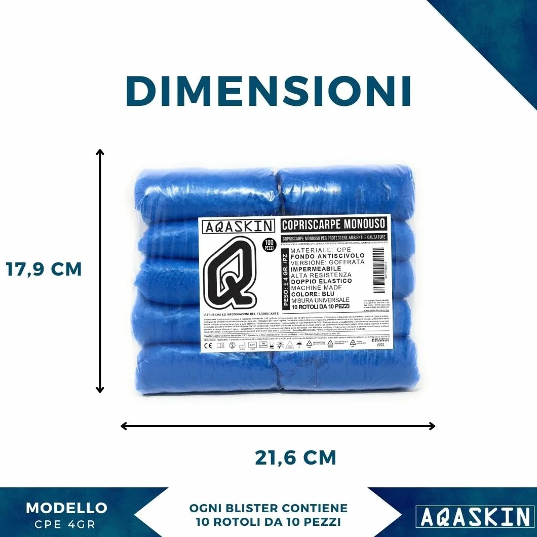 Copriscarpe Monouso CPE 4 gr. [400pz] DPI Dispositivi di Protezione Individuale Blu
