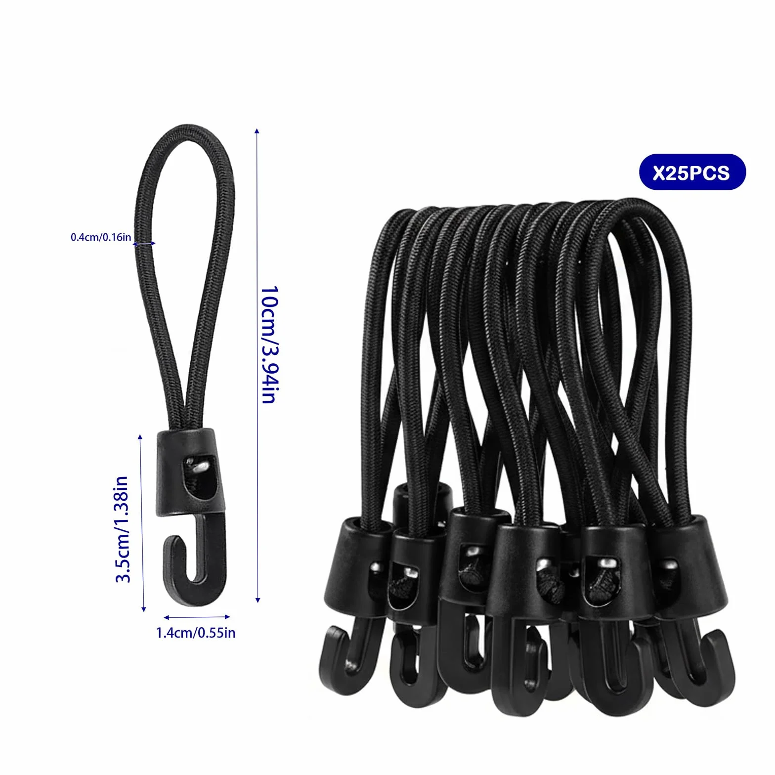 25 Elastici Con Gancio Di Fissaggio Da 10 Cm, Tenditori In Gomma Con Gancio Nero Per Teloni Da Campeggio, Bagagli, Tende, Rimorchi, Striscioni E Altro Ancora