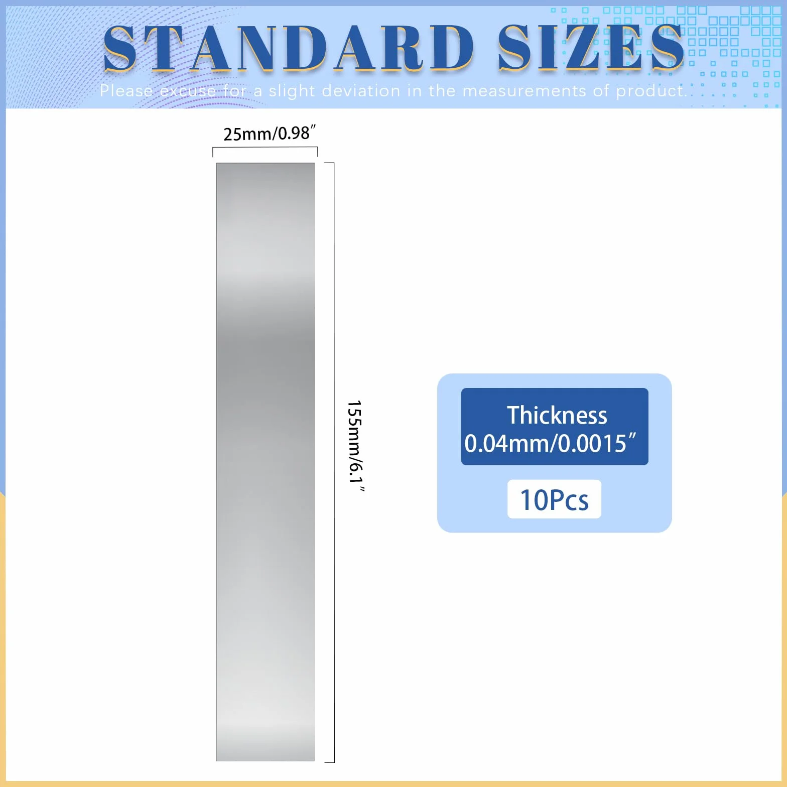 Glarks 10pcs 304 stainless steel rectangular shim strips storage sheet