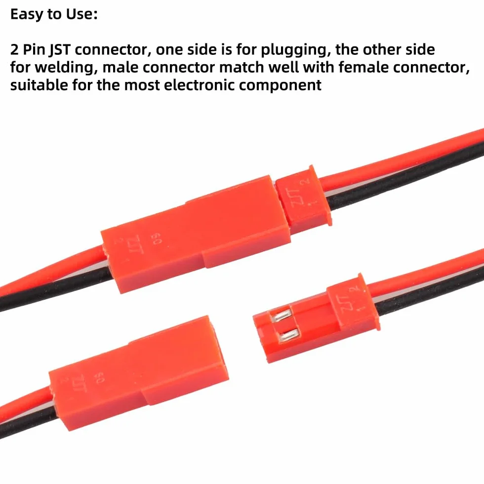 D-Orange 20 Paia JST Spina Connettore 2 Pin Maschio Femmina con Cavo 10 cm per LED Lampada Striscia - 22 AWG
