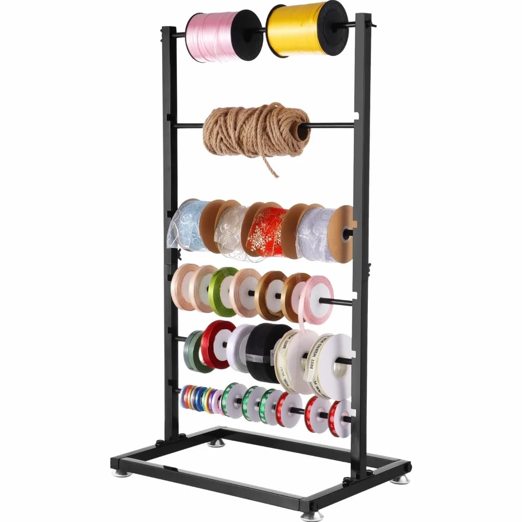Supporto per nastro a 6 livelli, scaffale con grande capacità, organizer per bobine in metallo regolabile in altezza, scaffale per presentazioni a nastro sul piano di lavoro, porta carta regalo per