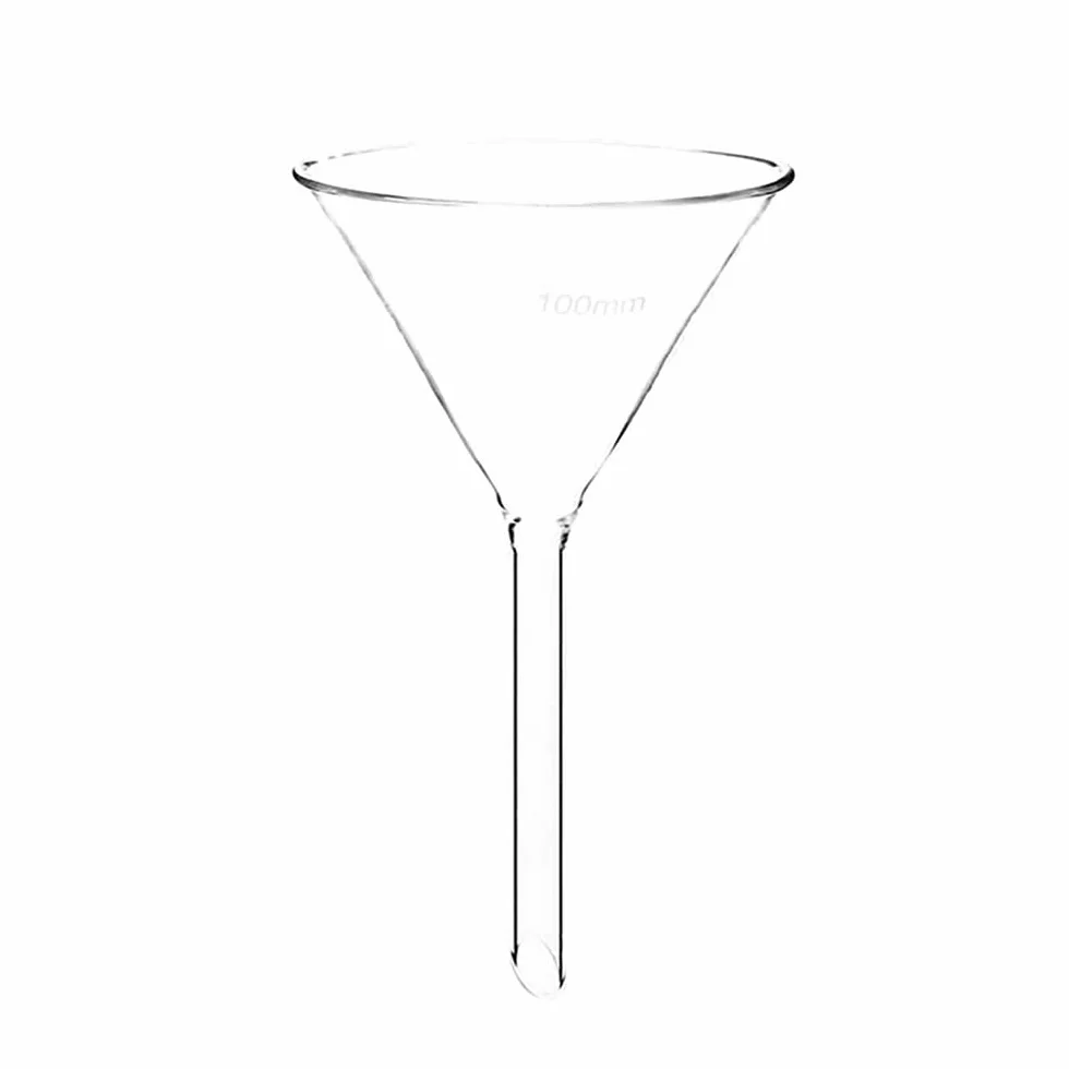 KENZIUM - Set di Imbuto in Vetro Borosilicato 3.3 | Diametro 100 mm | Gambo Corto | Alta Resistenza | Spesso e Durevole | Ideale per Laboratorio, Cucina e Altro
