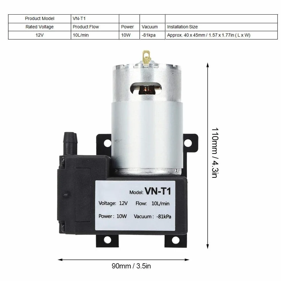 Pompa Vuoto DC 12V 10W Mini Compressore Aria 10L/min Basso Rumore per Laboratorio Applicazioni Medicali
