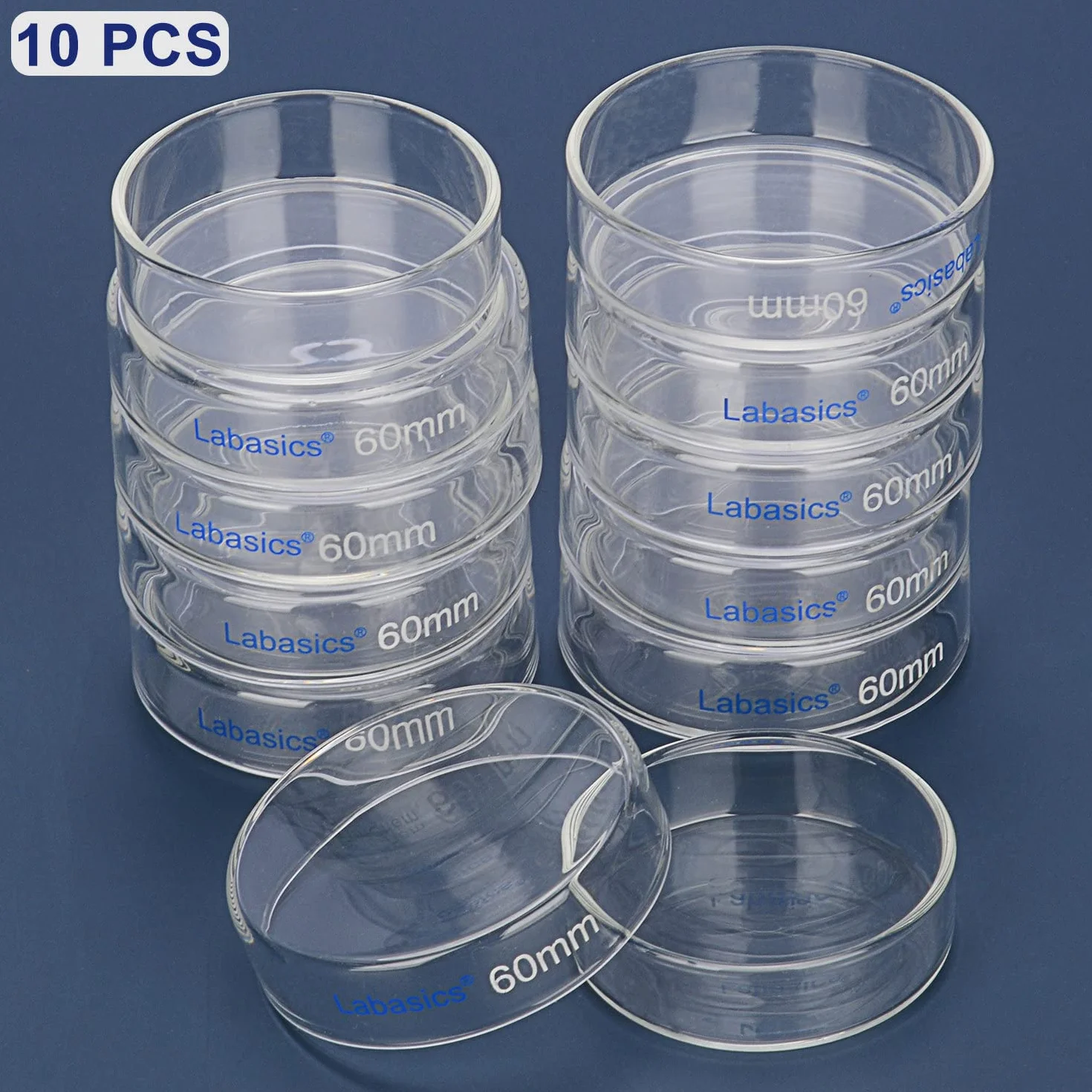 Labasics Piastre di Petri in Vetro 10pk, 60x15 mm Piastre Petri per Colture Cellulari in Vetro Borosilicato Autoclavabili con Coperchio Trasparente per Laboratorio