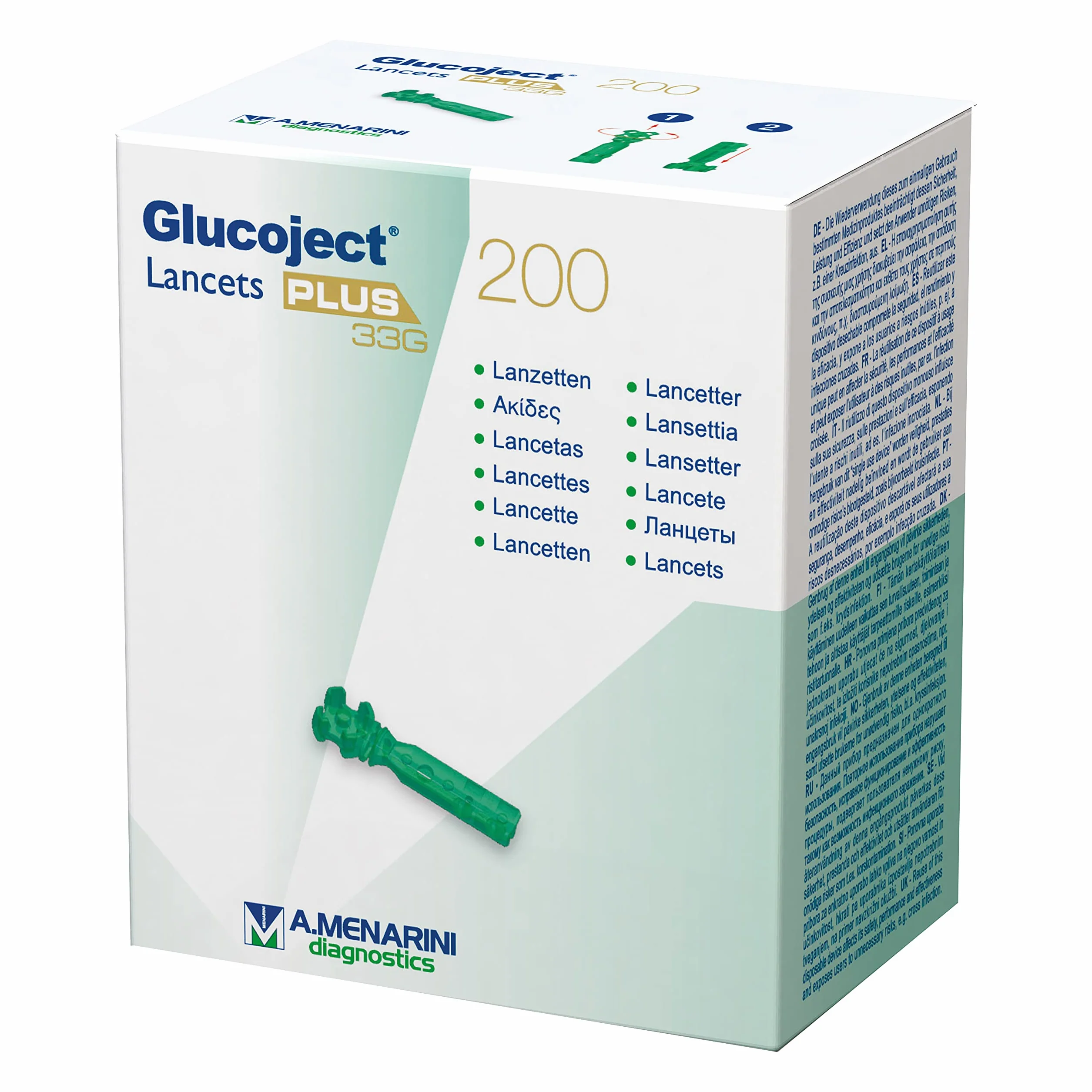 Glucoject Lancets PLUS 33G A.Menarini Diagnostics 200 Lancette