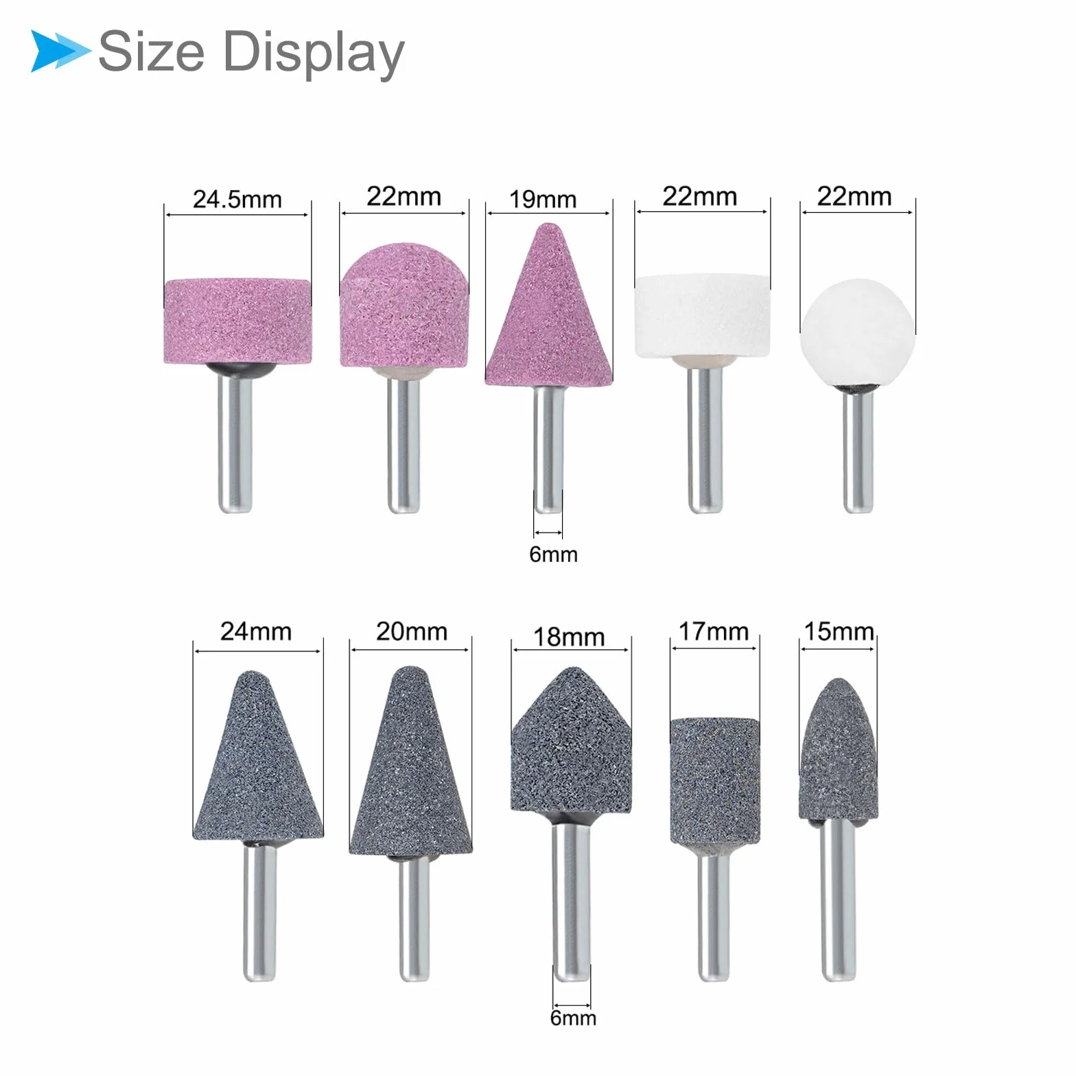 Abrasivo Pietra Punte Set, 6mm Gambo, Nichel Placcato Carbonio Acciaio Rettifica Mola Lucidatura Testa Bit - (Applicazioni: per Rotativo Utensili), 10-pz