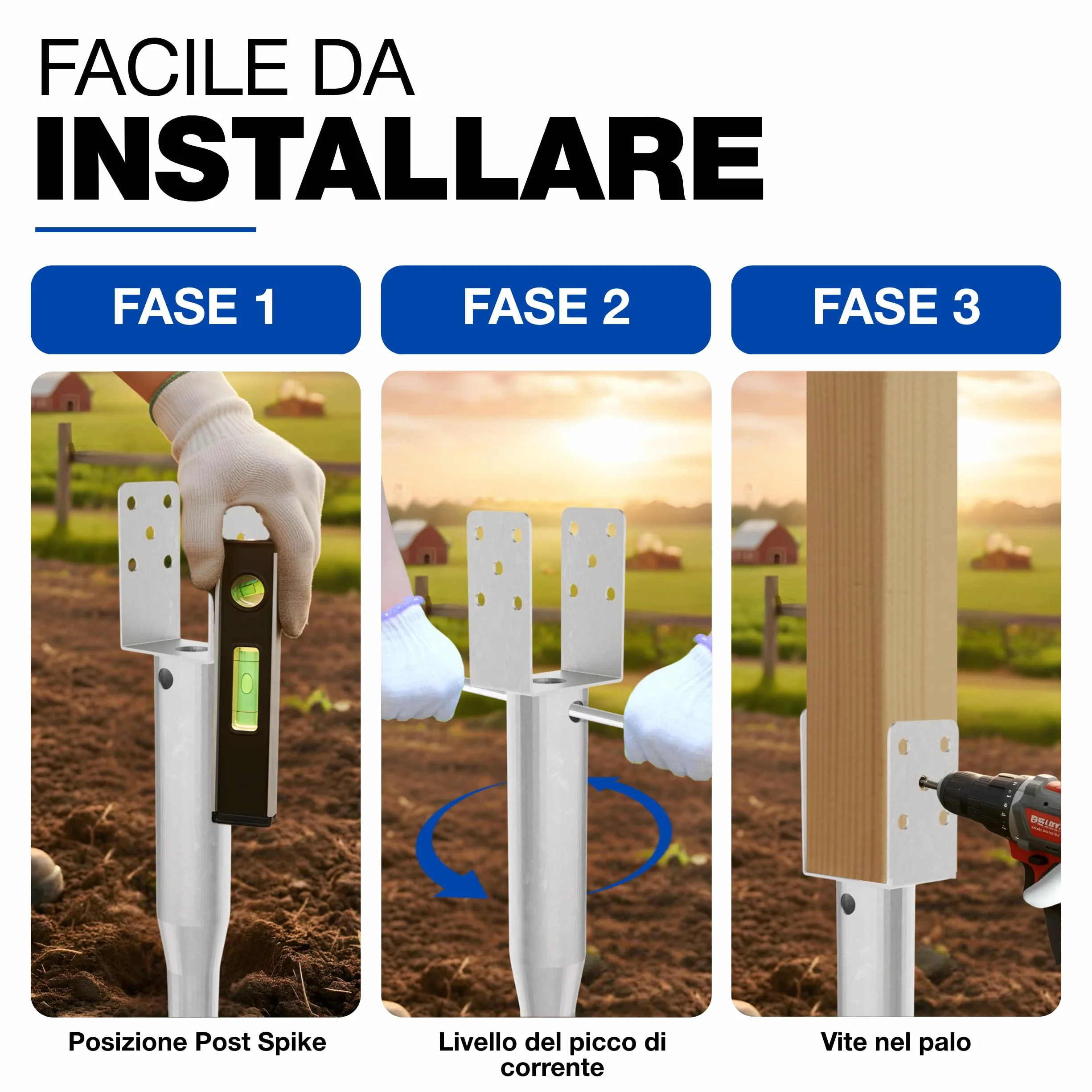 Staffa ad U con Perno a Spirale 96 x 865 mm Manicotti a Vite per Pali da Avvitare Ancoraggio da Terra