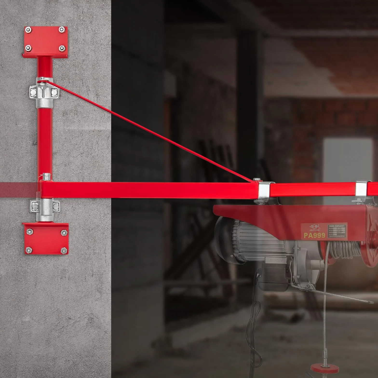 VEVOR Braccio Supporto per Paranco Elettrico, Capacità Carico 600 kg, Braccio di Supporto per Paranco Girevole con Asta, Telaio di Sollevamento in Acciaio a 180° per Officina, Garage