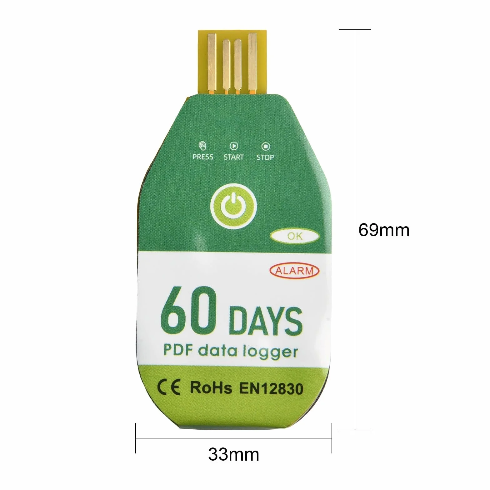 Registratore dati temperatura USB IP67 termometro impermeabile con rapporto PDF monitor trasporto refrigerato laboratorio 60 giorni