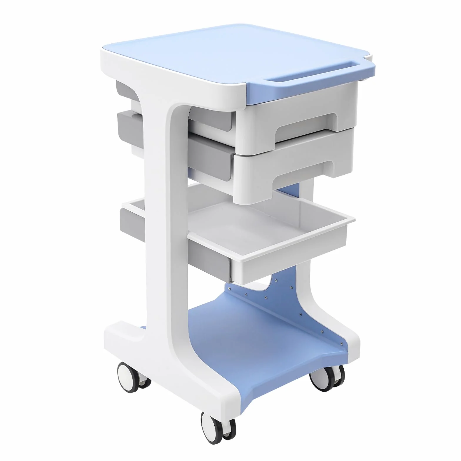 Carrello medico Beauty Salon Trolley con 2 cassetti, carrello/carrello, carrello da lavoro e parrucchiere, 41 × 41 × 67 cm, blu