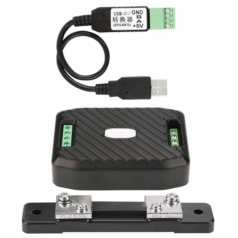 PZEM-017 Scatola di comunicazione CC Interfaccia Modbus 0-300V 300A Shunt Cavo USB Tensione Corrente Potenza Consumo energetico Misuratore(PZEM-017+50A+USB)