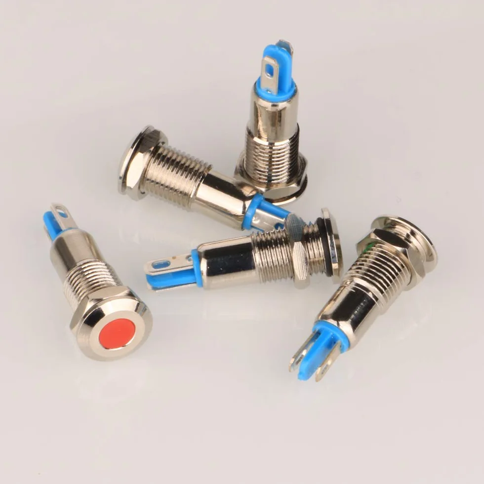 Gebildet 5pcs 8mm AC/DC 12-24V Acciaio Inossidabile Indicatore LED Impermeabile Spia Luminosa(5 colori)