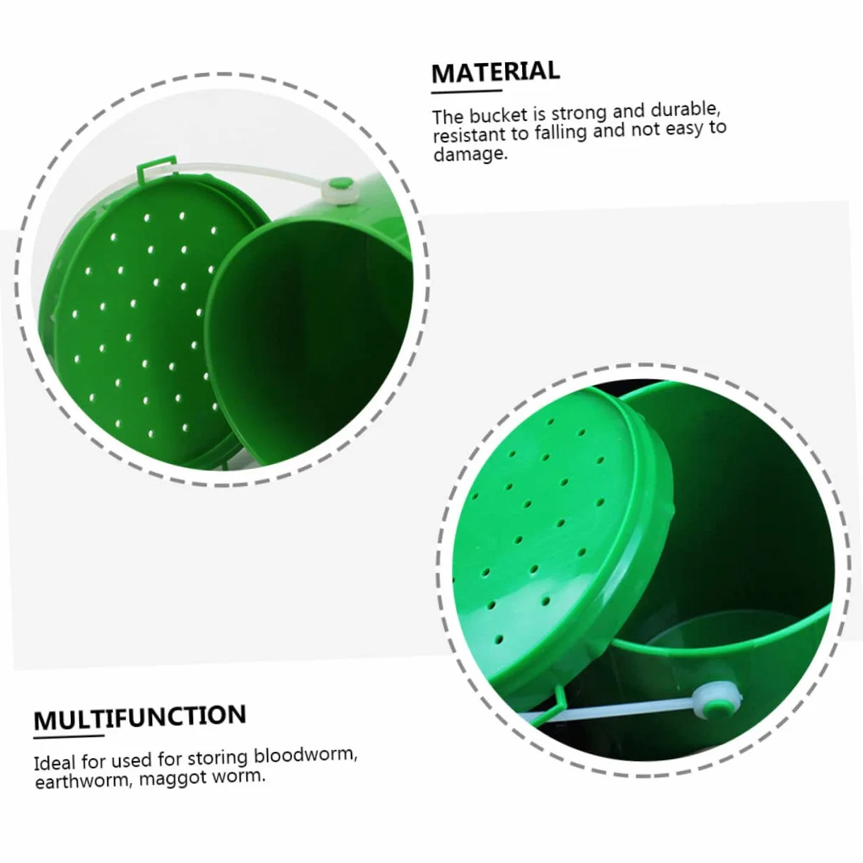 POPETPOP Secchio Leggero Plastica Verde 2 Pezzi Esche da Pesca Resistente agli Urti Contenitore Vermi Vivi