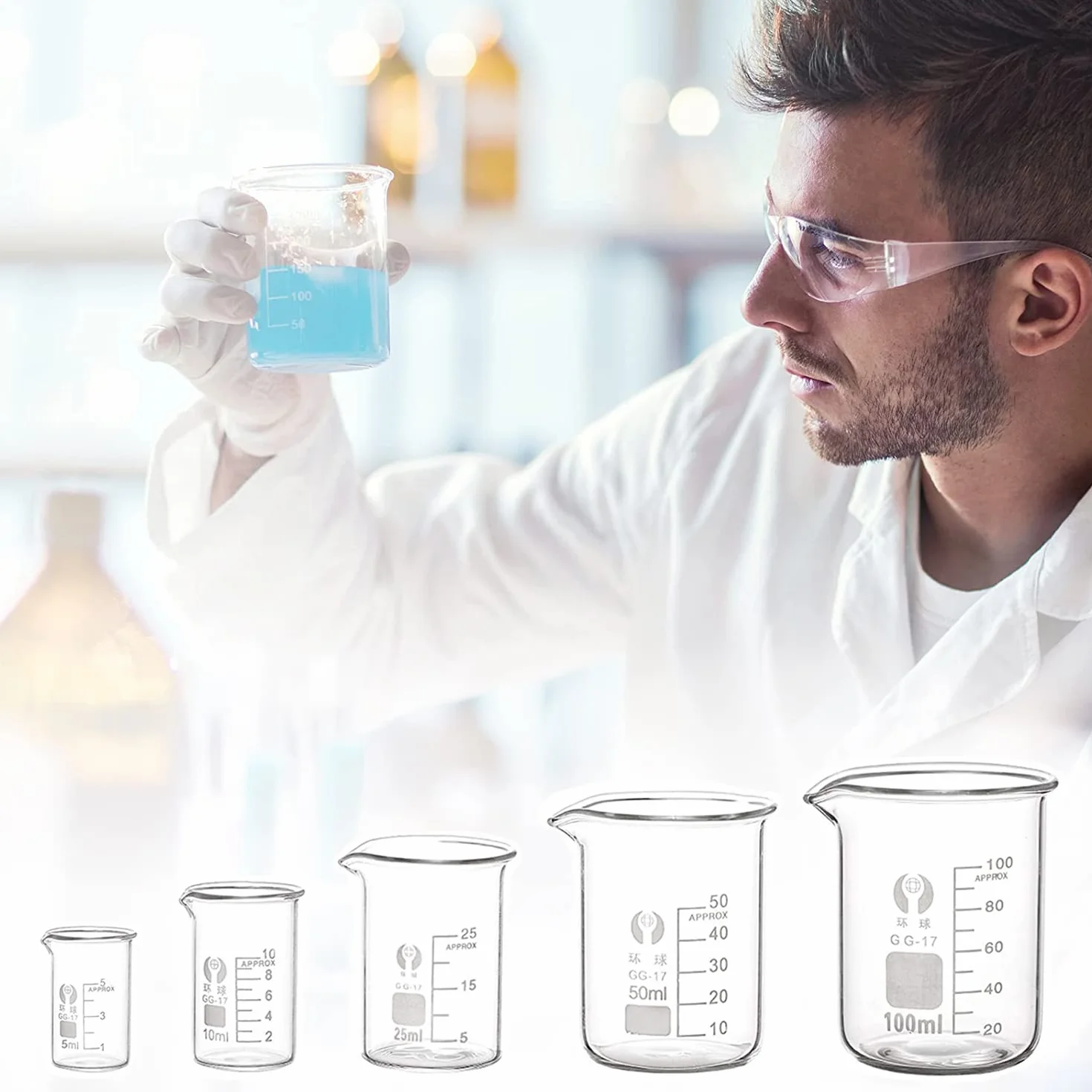 Becher Graduati Vetro Borosilicato 100 ml 50 ml 25 ml 10 ml 5 ml per Laboratorio