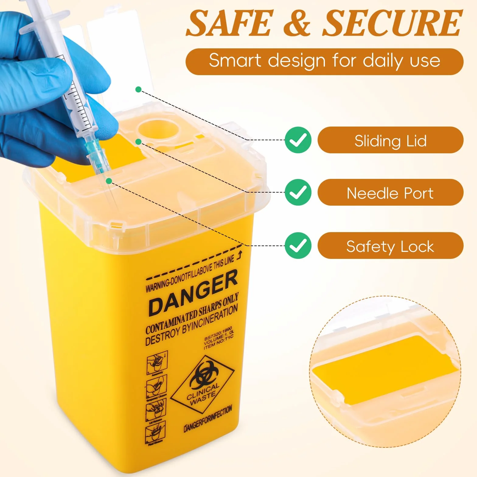 Contenitore di raccolta ago 1 litro 1000 ml scarico sicuro aghi siringhe smaltimento Biohazard medico