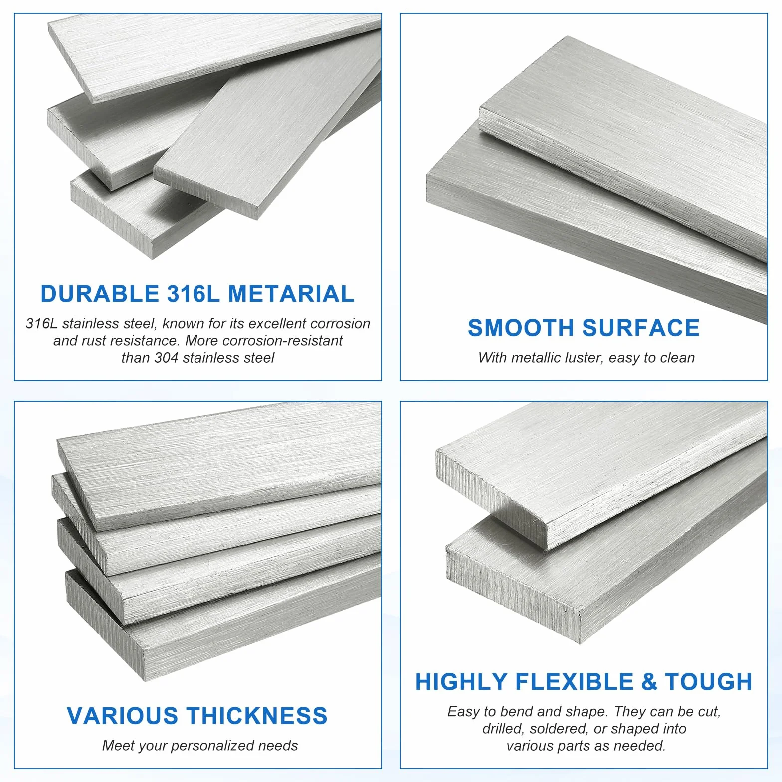 QUARKZMAN 316L Stal Nierdzewna Bar Płaski 200x25x3mm Stalowa Listwa Szczotkowana 2szt
