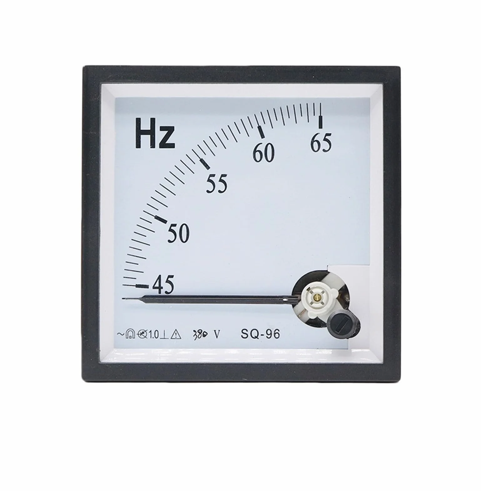 SQ-96-HZ Tipo di puntatore AC 100/220V/380V Pannello analogico Frequenzimetro Tester Gauge Indicatore Hz 45-55Hz 45-65Hz 55-65Hz 96x96mm 1Pcs (Color : 45-65Hz, Size : 380V)