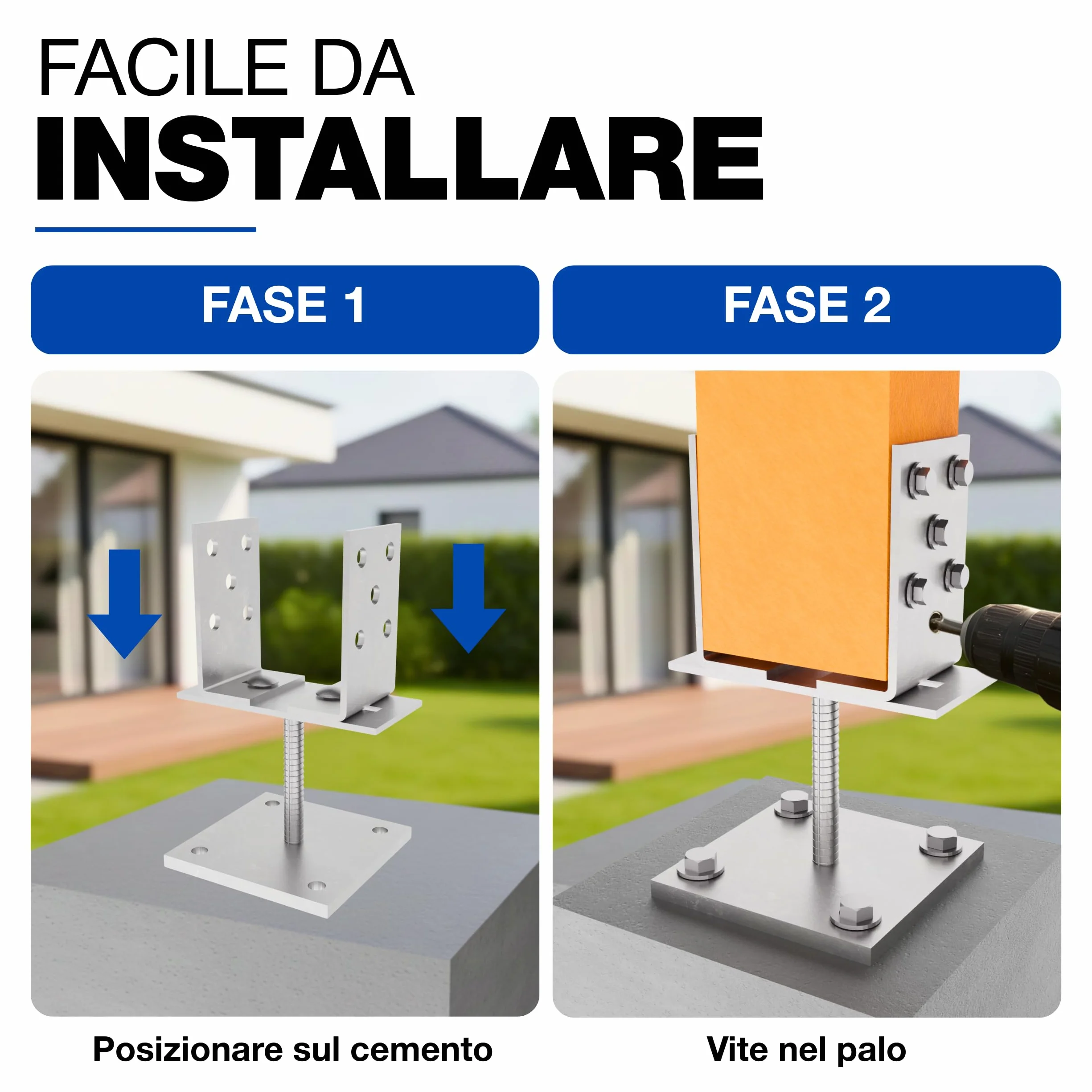 Supporto per Palo a U Regolabile 100x100 mm Zincato Elettroliticamente 0-160 mm