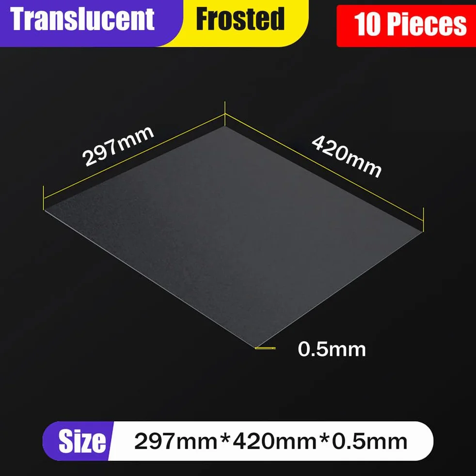 COYOUCO Confezione da 10 Fogli PP Satinati 0,5mm – Lastre in Polipropilene Sottile Semitrasparente per Fai da Te, Modellismo, Stencil, Flessibili e Impermeabili,A3 297mm*420mm