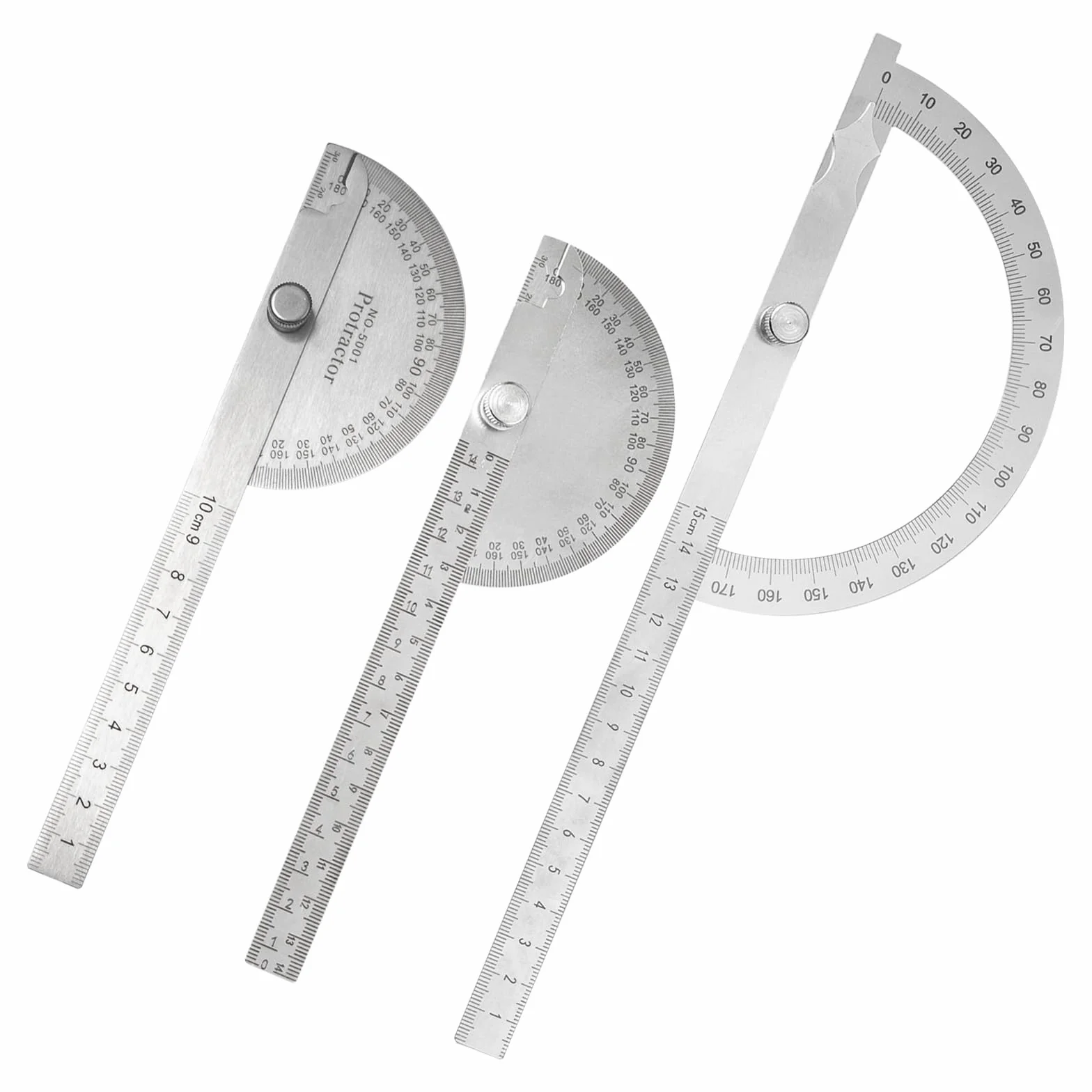 Goniometro in Acciaio Inox 0-180° con Vite di Bloccaggio Regolabile 3 Pezzi Universale