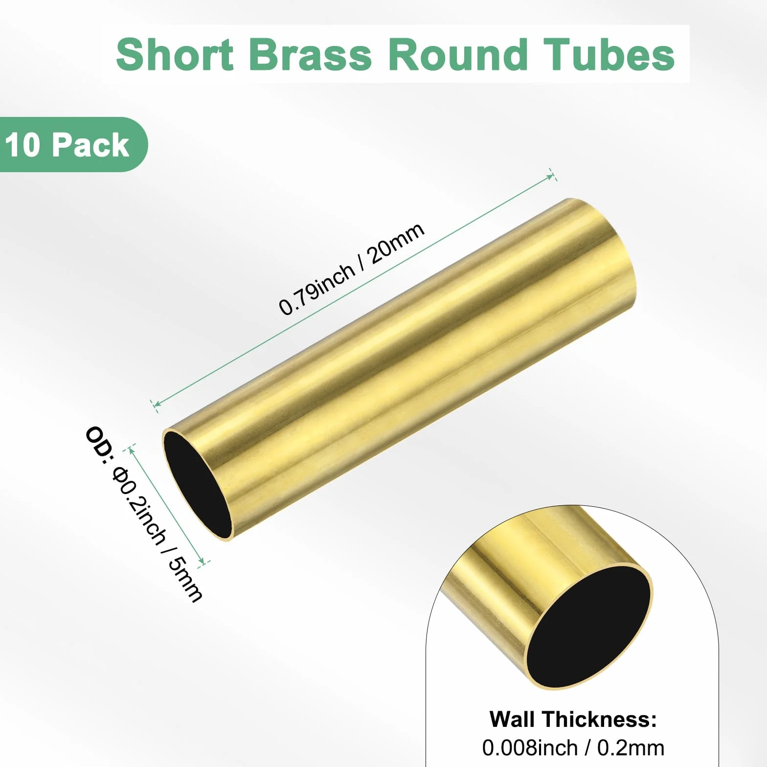 M METERXITY 10 Pcs 20mm Tubo Rotondo In Ottone, 5mm OD 0.2mm Spessore Della Parete