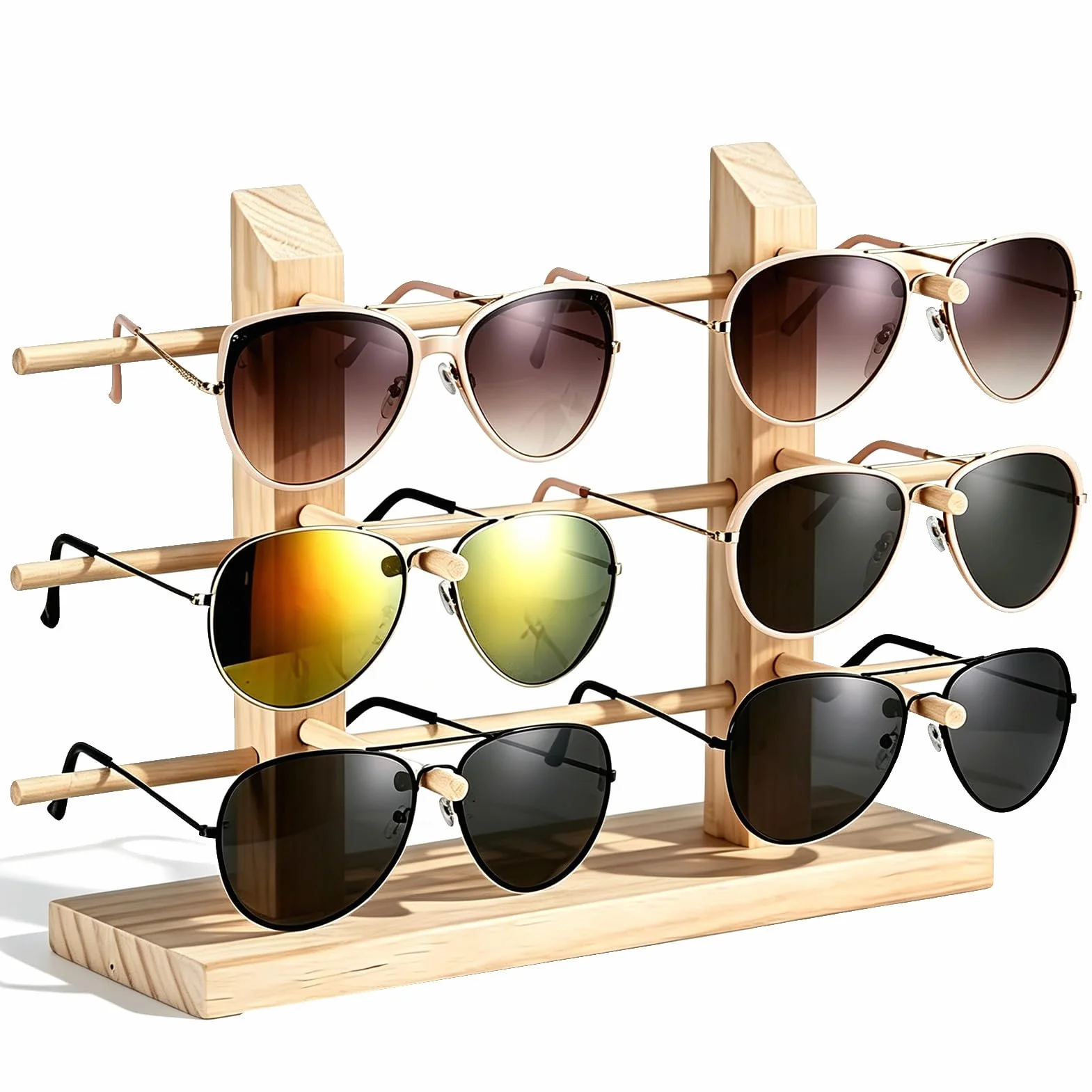 HERCHR Espositore per Occhiali Scaffale per Occhiali Multipli, 3 Strati Organizer portaocchiali per espositore per casa o Negozio di Occhiali(6 Paia)