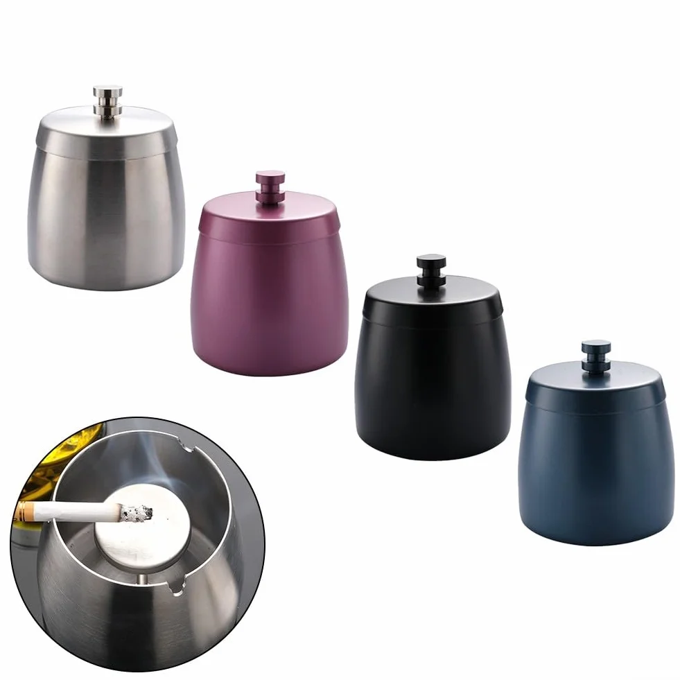 Raccoglitore di fuliggine in acciaio inox con coperchio, per interni ed esterni, design antivento per terrazze e giardini, facile da pulire, a prova di odore (argento)