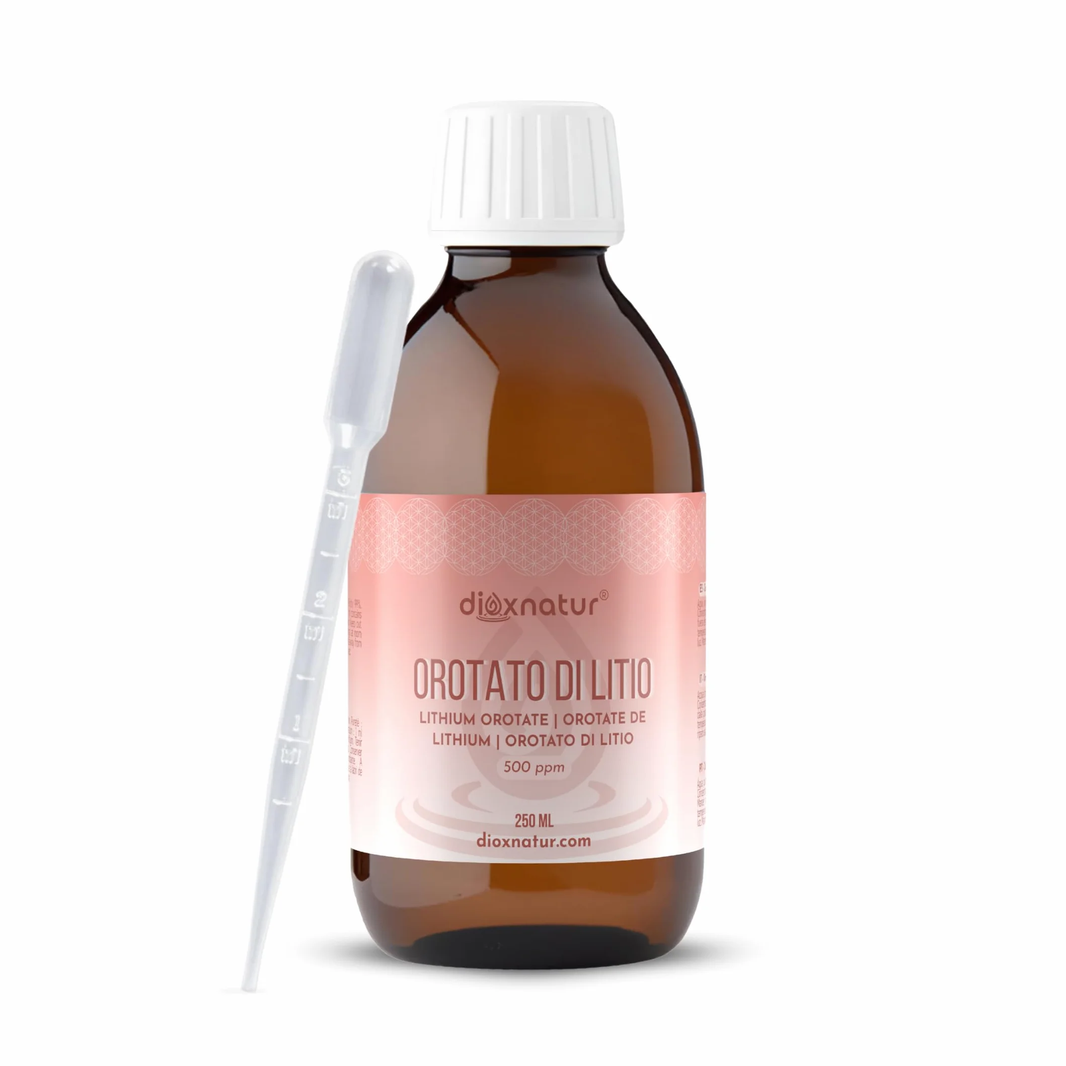 Orotato di litio liquido 250 ml - 0,5 mg/ml - 500 ppm - Purezza 99% - Pipetta inclusa