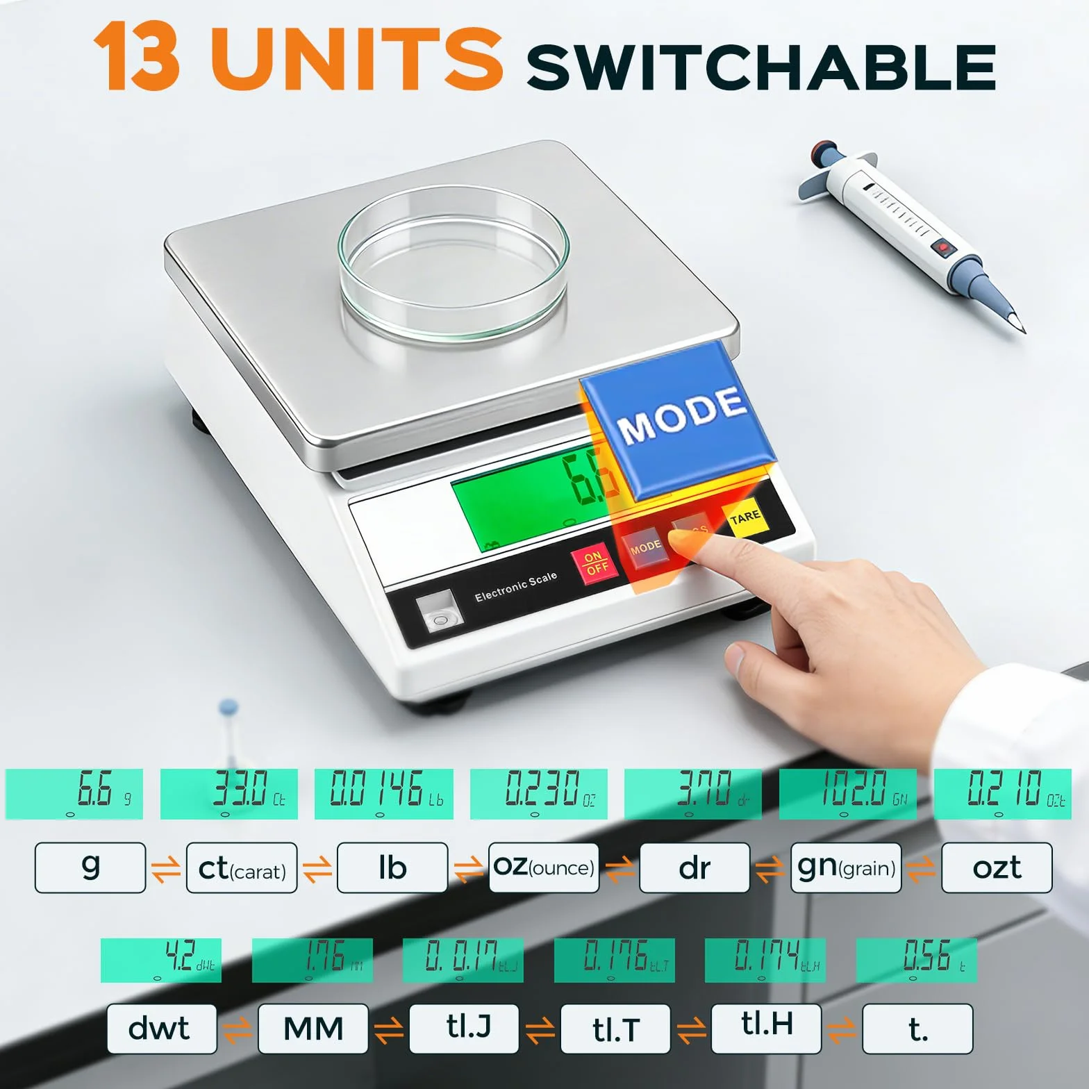 Bonvoisin Bilancia di Precisione 7500g/0.1 g, Bilancia di Contapezzi Industriale con 13 Unità di Conversione, Bilancia di Analisi Digitale Laboratorio per Gioielli e Scuola con Certificazione CE