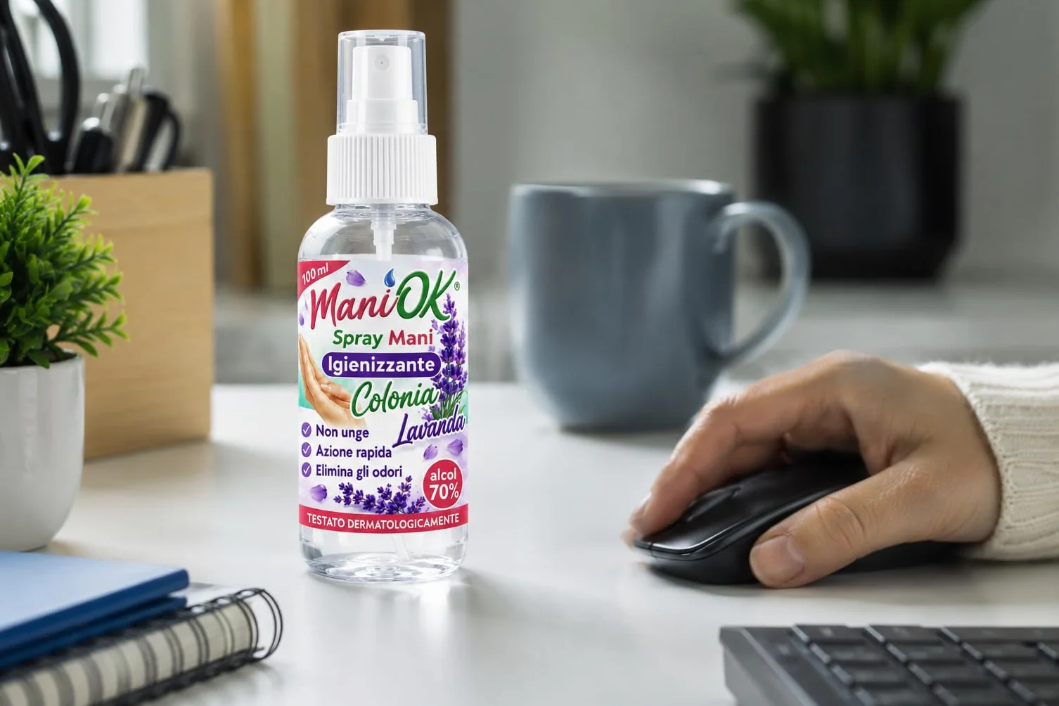 Spray Mani Igienizzante Lavanda, Spray Disinfettante Mani con Alcol 70%, Azione Rapida, Elimina Odori, Asciugatura Veloce, Dermatologicamente Testato - 6 Unita da 100ml