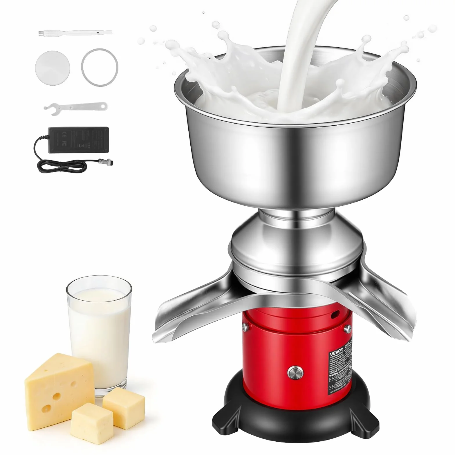VEVOR Separatore di Latte Elettrico 40 W, Separatore di Latte da 60L/h con Base Rotondo Controllo a Pulsante, Macchina per Separazione di 10500 giri/min, Centrifuga per in Acciaio Inox 304