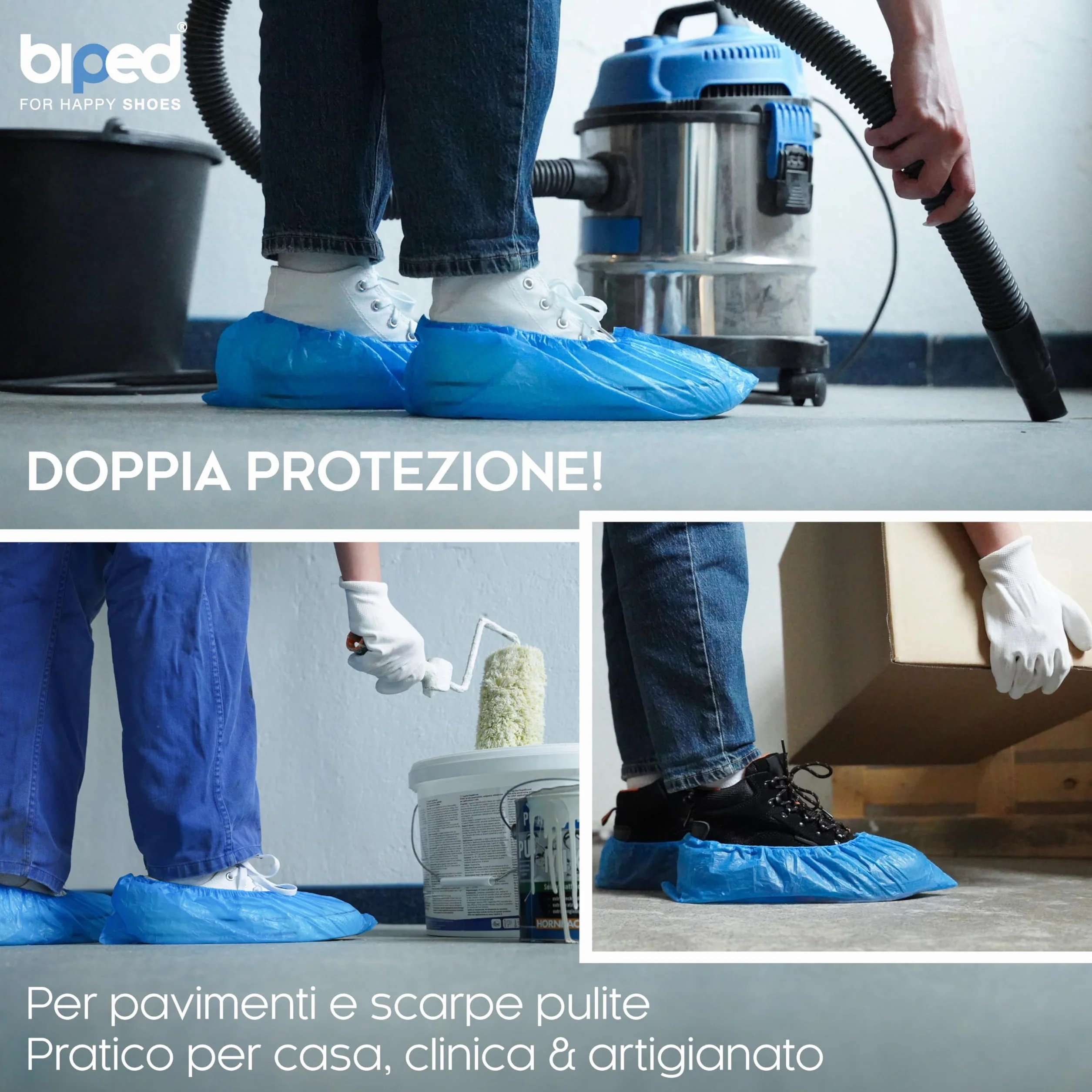 biped Copriscarpe monouso 100 pezzi – Antiscivolo, impermeabili, senza lattice – Taglia unica