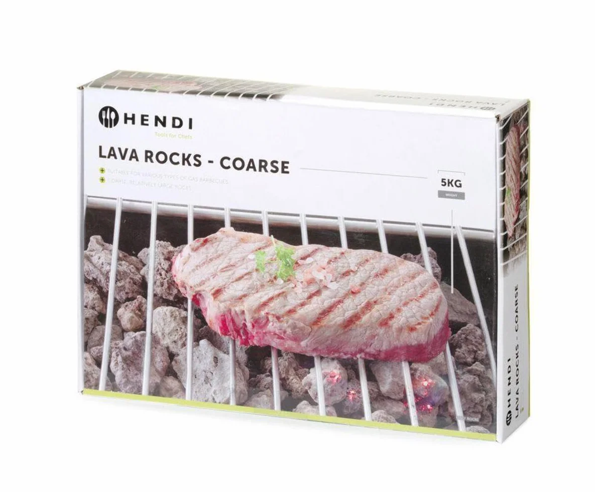 HENDI Pietra lavica, Grosso/Grande, per Diversi Tipi di Griglie e Barbecue a Gas, Roccia Vulcanica Naturale, Pietra Refrattaria, Sacco da 9 kg