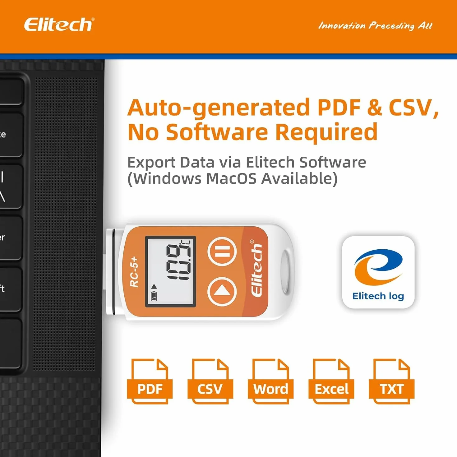 Elitech RC-5+ Registratore di Dati di Temperatura 32000 Punti -30°C a +70°C PDF CSV