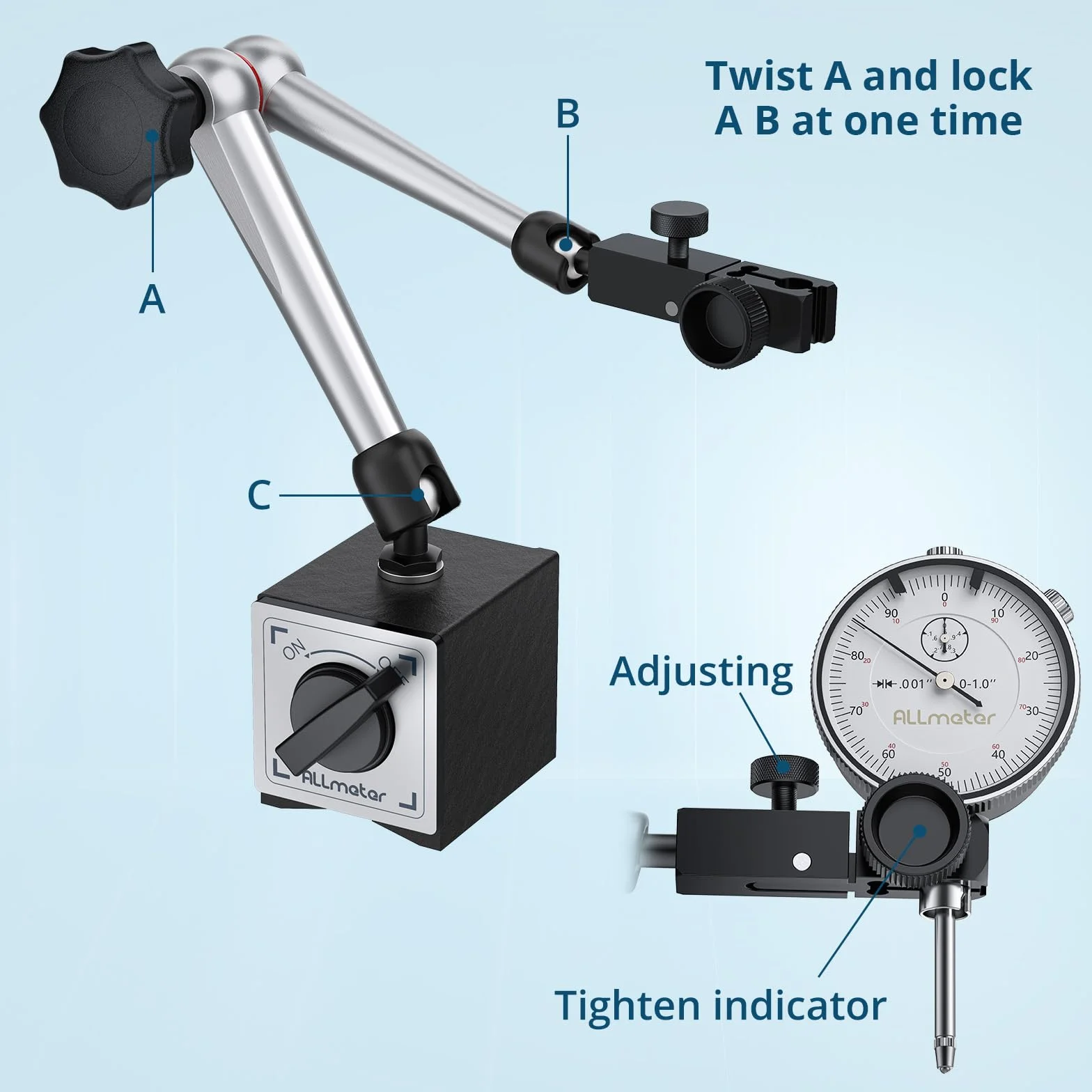 Comparatore Centesimale Meccanico con Base Magnetica 176 libbre 80 kg, Supporto Magnetico per Misuratori Digitali con Braccio Flessibile Porta Quadrante ON/OFF, per Stampante 3D, Laboratorio