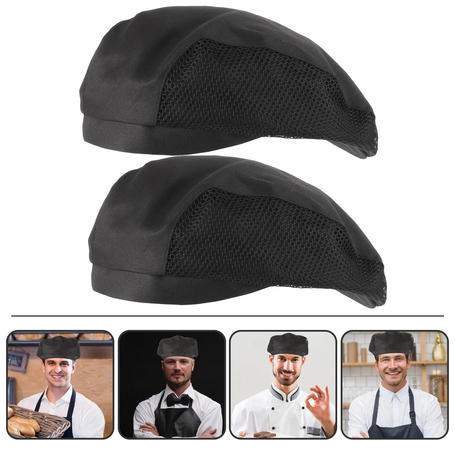 Generico 2 Pezzi Cappelli da Cuoco in Rete Traspirante per Ristorante Bar Pasticceria