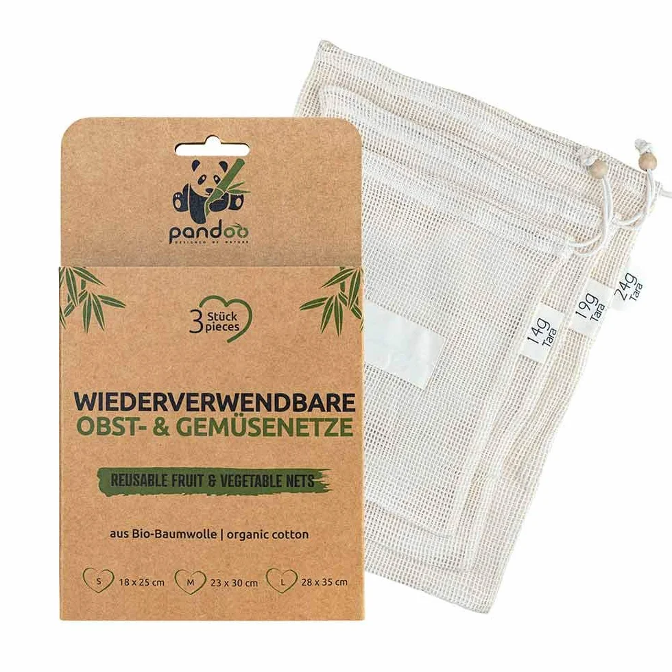 pandoo Set di 3 e 6 filetti per frutta e verdura | Cotone biologico | Acquista senza plastica